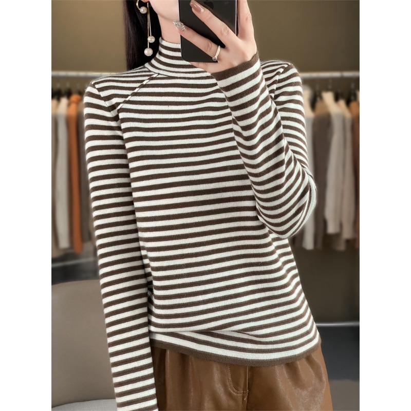 

Женский вязаный свитер на осень и зиму, новый полуприлегающий полосатый свитер с длинным рукавом. XXL
