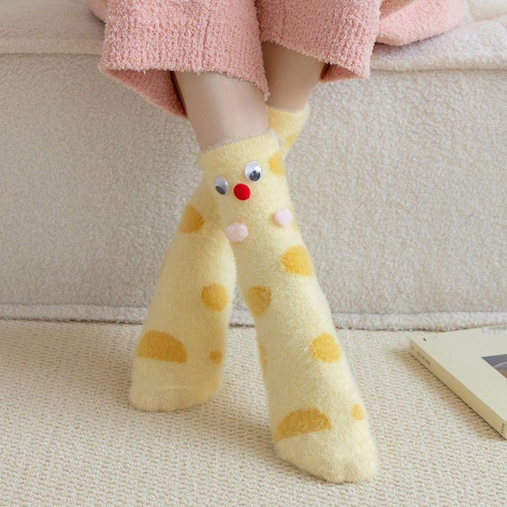 Cute Eyes Plush Dot Socks Soft Thicken Warm Socks Ins Mink Fur Socks Girls