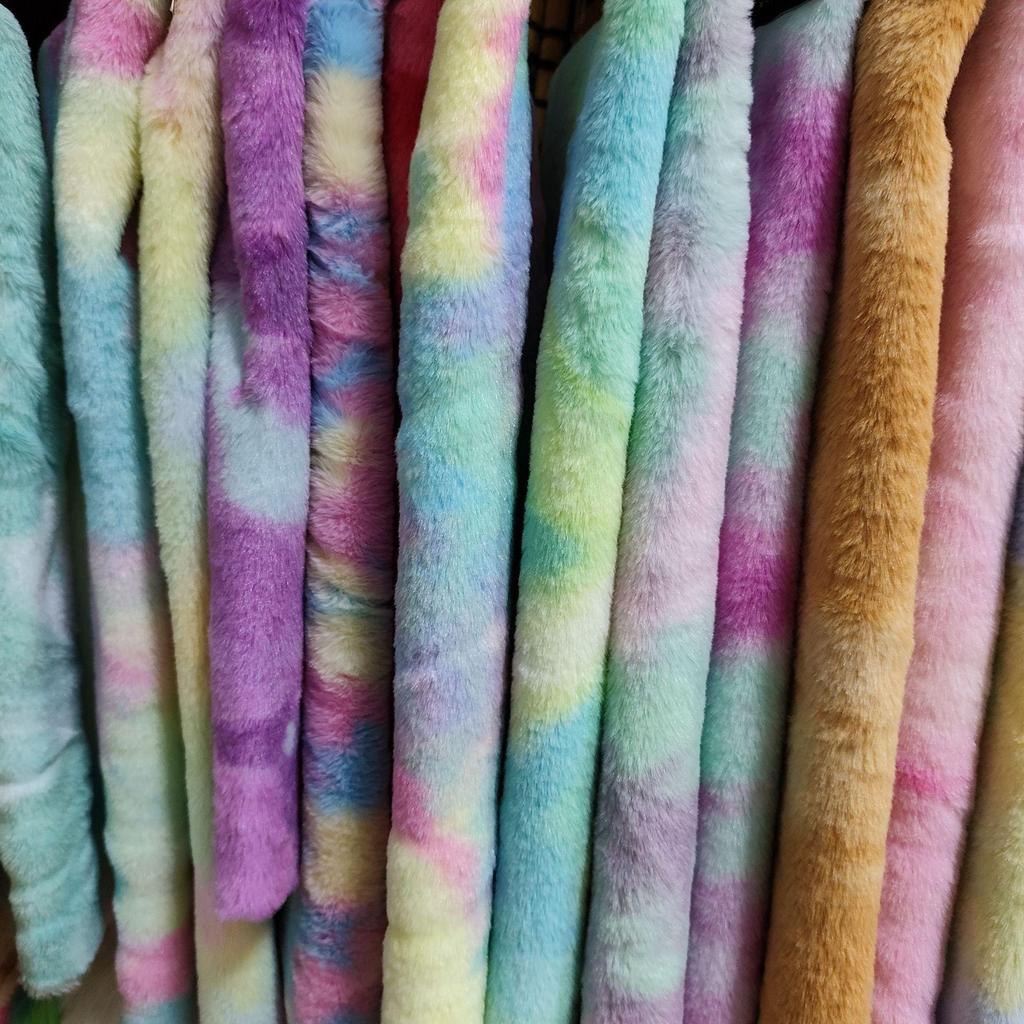 Colorful Tie-Dye Rabbit Fur Print Plush Fabric, 10mm - Ideal for Toy and Clothing Design