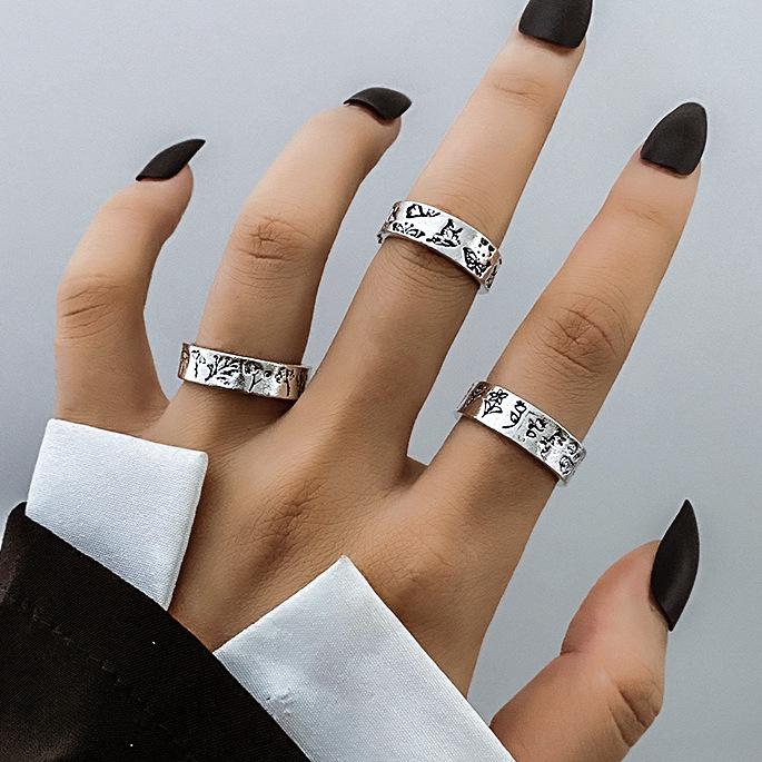 Vintage Distressed Butterfly Snake-shaped Ring Set - Multi-jointed Open-ended Set Ring Set