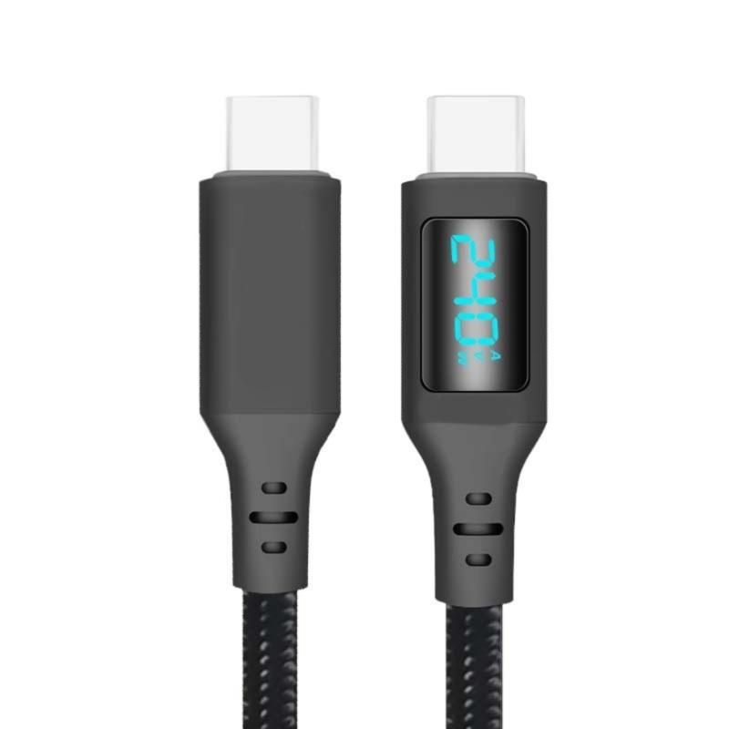 240W USB C To USB C Cable Fast Charging LED Display Braided Nylon for Phone 15 and More Electronics Power Supply