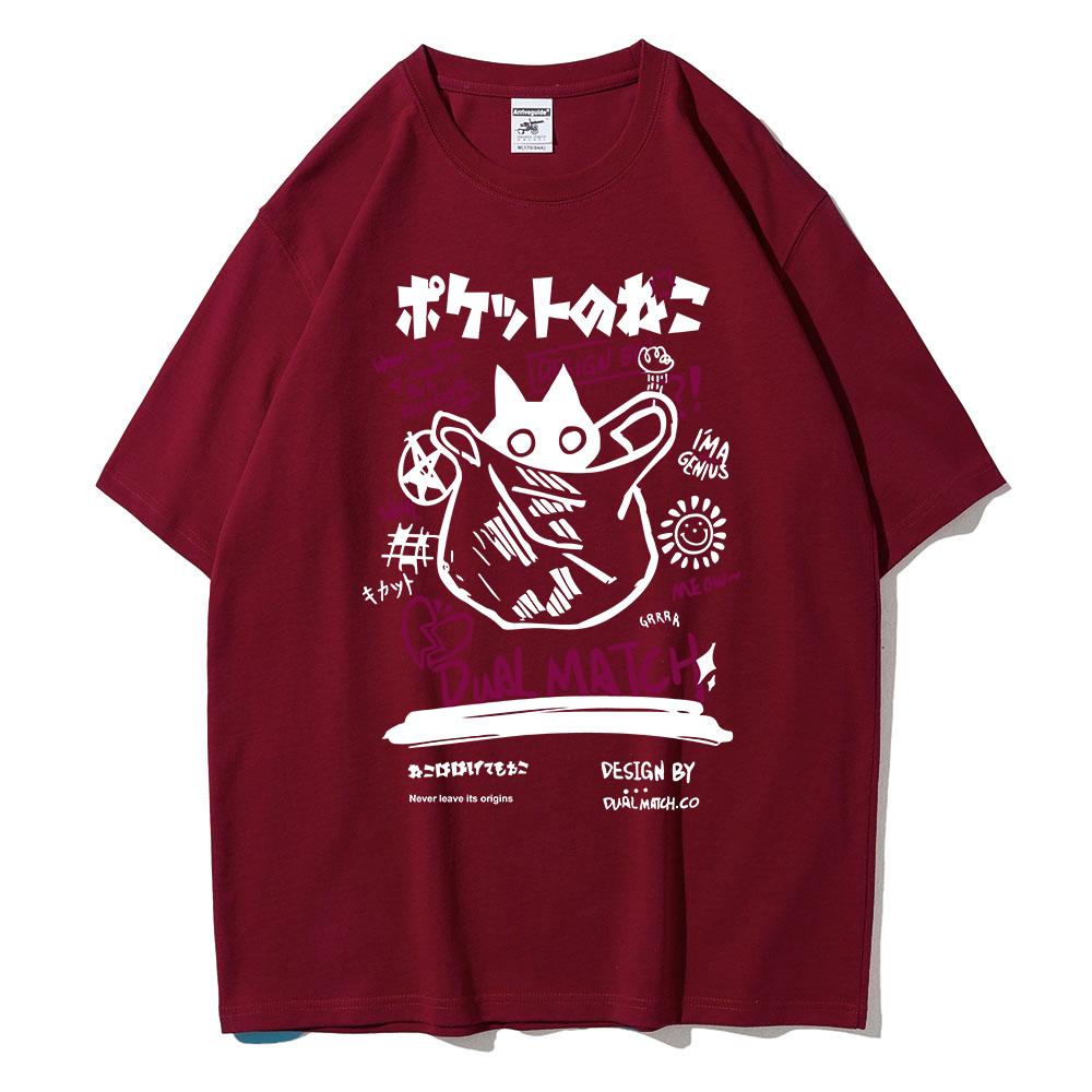 Men Women Cartoon T-Shirts 2024 Summer Harajuku Kawaii Cat Printed Short Sleeved Tees Couple Streetwear Loose Clothes Y2K Tops