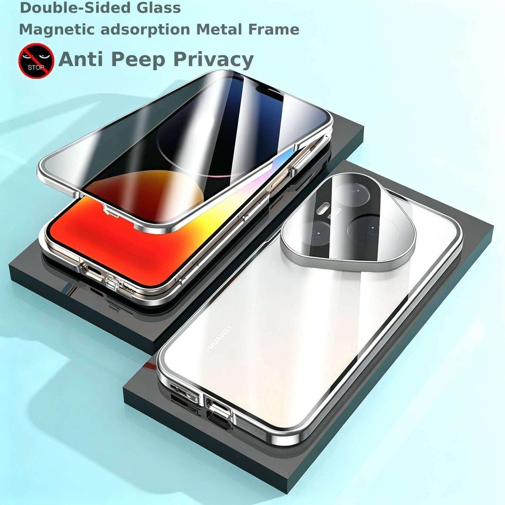 Anti-gluurhoesje voor Huawei Pura 90 Pro Max, Dubbelzijdig Gehard Glas, Metalen Frame met Camera Beschermer Telefoon Bumper