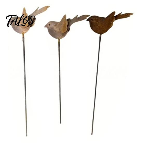 Decorative Ground Stakes 3PCS Rusty Metal Bird Stake, Cute Birds Sculpture, Animals Easy Insert Garden Stake for Outdoor Yard Decor, Gifts Friends and