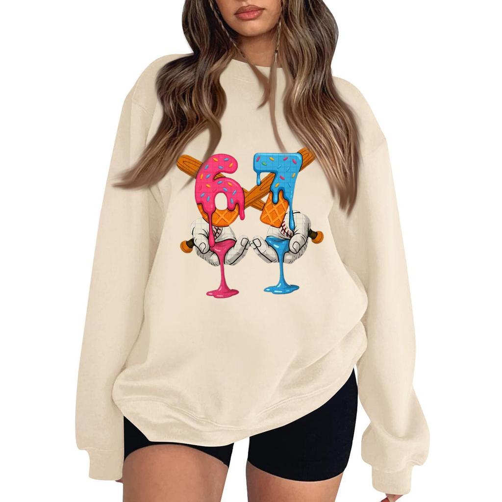 Women's Fashionable Casual Long-Sleeved Round-Neck Printed Pullover Sweatshirt