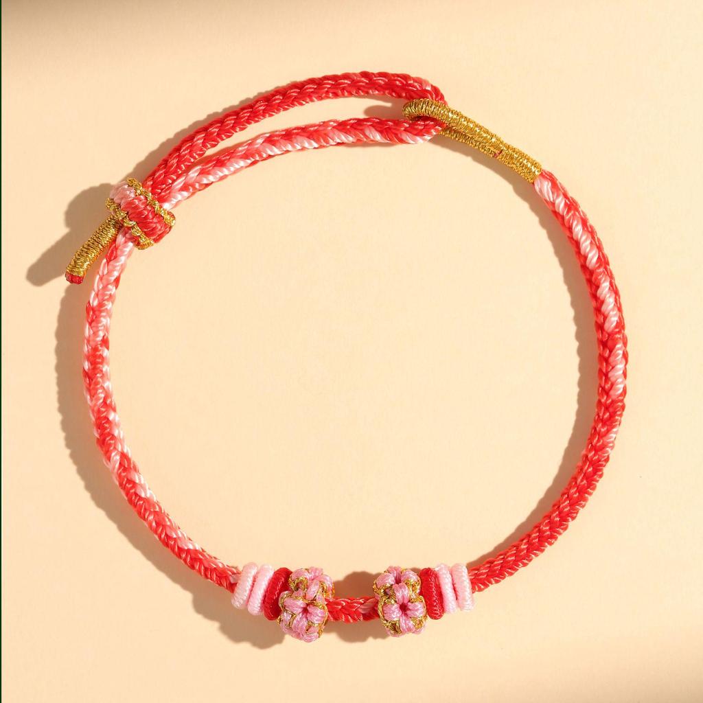 Handmade Peach Blossom & Lily of the Valley Knot Zodiac Bracelet – Red Rope for Men & Women, Bead-String DIY Semi-Finished.