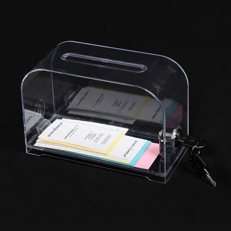 Transparent Lockable Business Card Holder - Large Capacity Desktop Storage Box