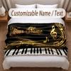 Music Piano Theme Soft Blanket Personalized Custom Name Text Print Warm Blanket Home Sofa Bedroom Decor