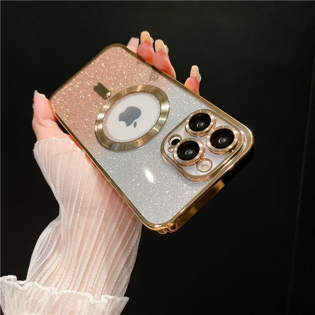 For iPhone 15 Pro Max Luxury Plating Frame Magsafe Magnetic Flash Phone Case For iPhone 11 12 13 14 16Plus Lens Protective Cover