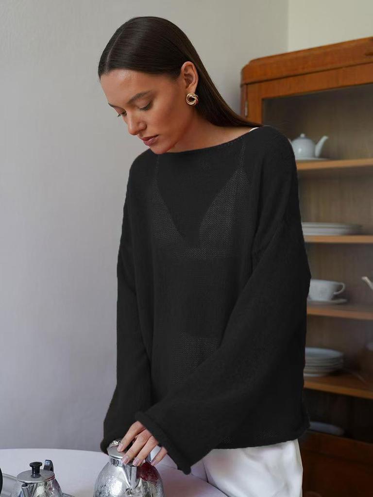 Top a Maglia Rete Autunnale da Donna - Maglione Sexy Trasparente Girocollo