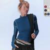 Women S Color Block Long Sleeve T Shirt Ruffled Mock Neck Slim Fit Top