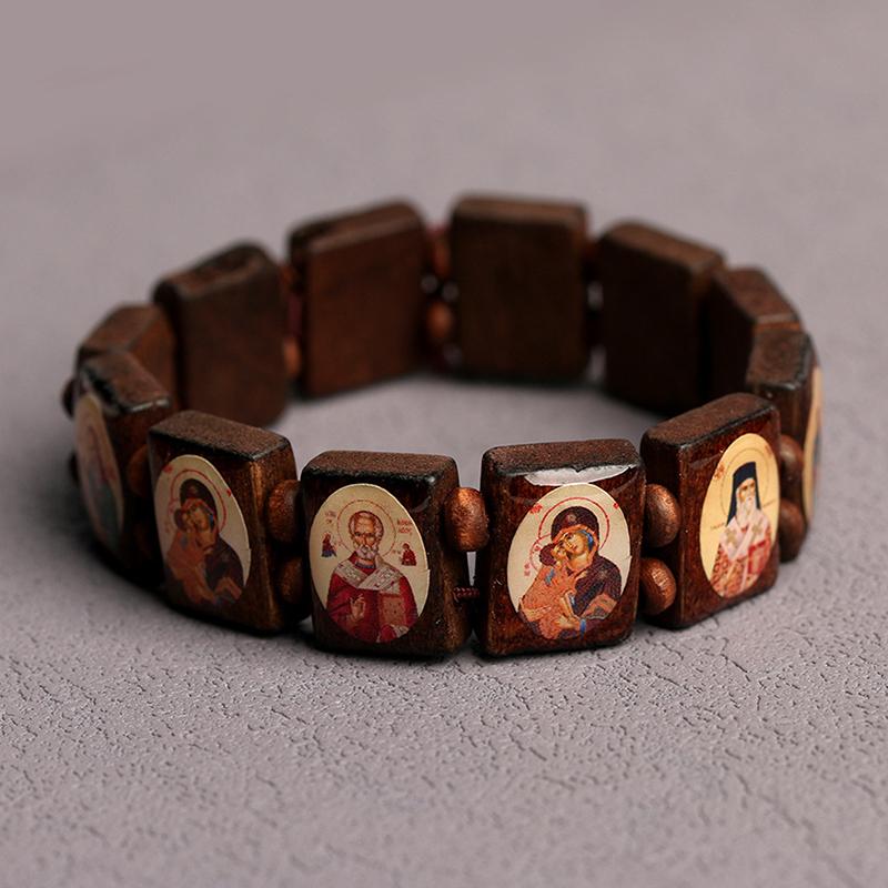

Natural Wooden Bracelet Jewelry Mary Faith Rosary Bracelet Religious Jewelry A2