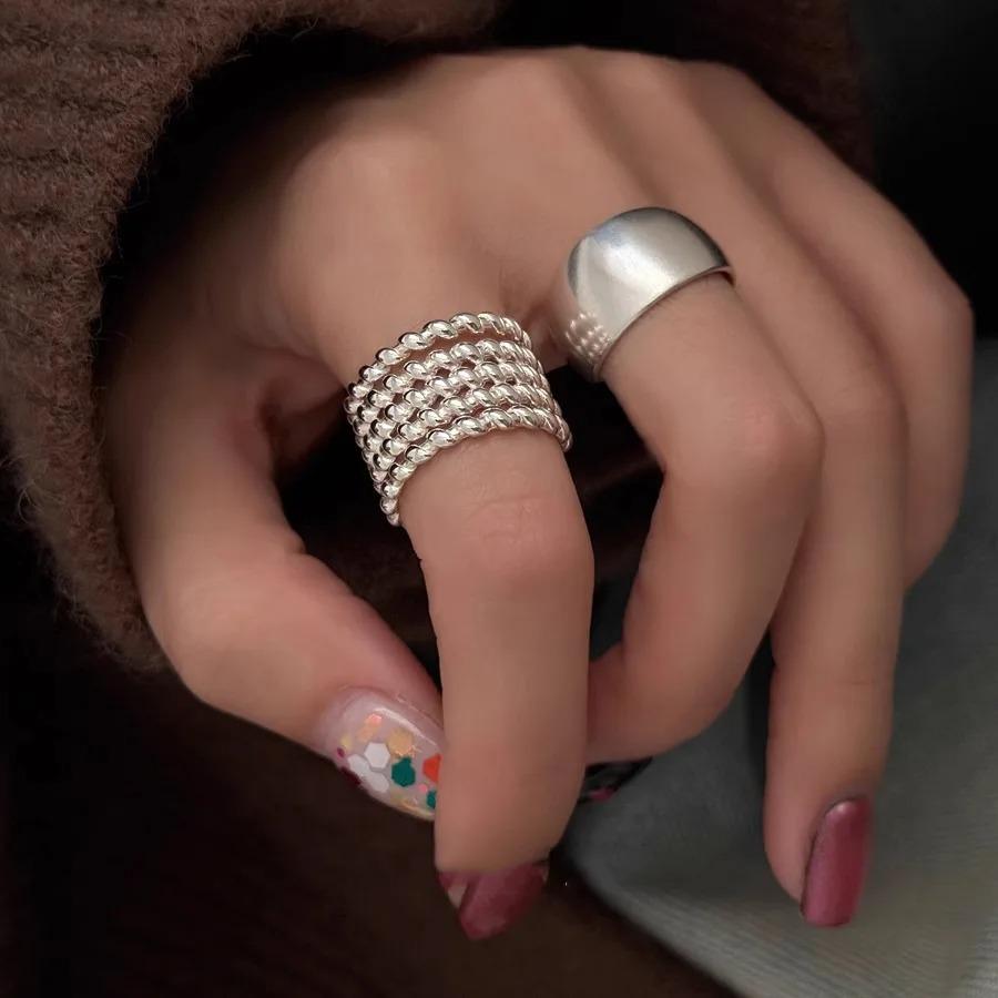2025 Trend Rings Fashionable For Women Girl Beads Multilayer Wide Punk Bohemia Open Jewelry Luxury Party Gift Accessories