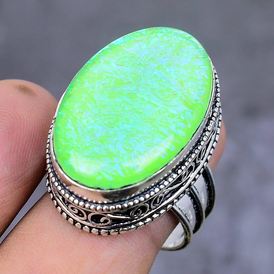 Natürlicher grüner Triplet-Opal-Edelstein, 925er Sterling-Silber, Ringgröße 9, s4P91