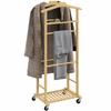 Clothes Rack With Wheels Double Bar Bamboo Coat Rack Shoe Rack Storage Tray Pants Hanger