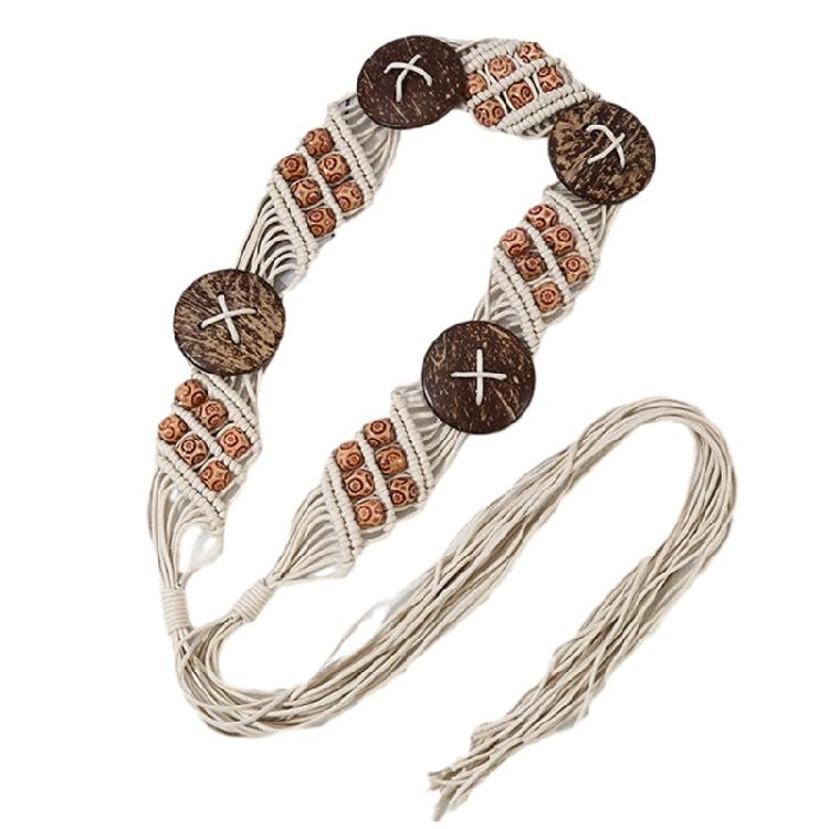 

Women Dress Decorative Belt Bohemian Style Fringed Belt Girl Dress Accessories бежевий