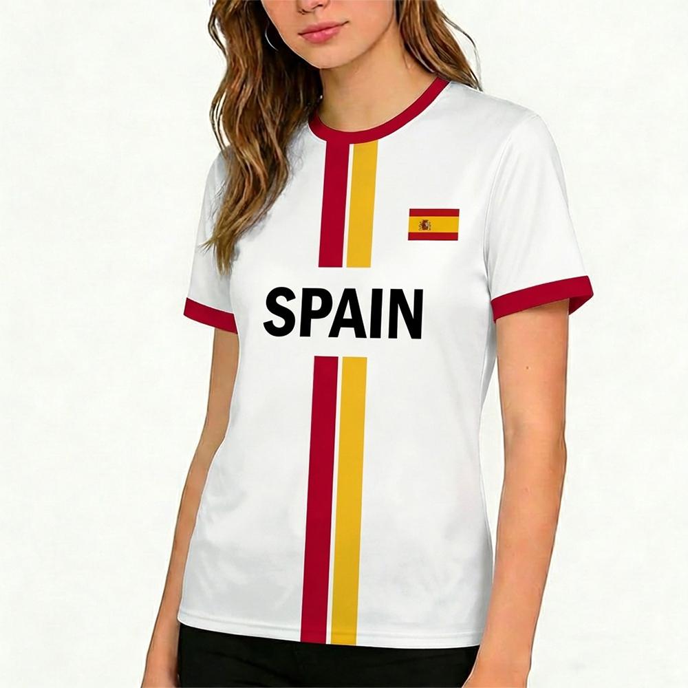 2026 Nueva Bandera de España Estampado Camiseta Deportiva Verano Deportes al Aire Libre Transpirable Camiseta Unisex Fútbol Entrenamiento Cuello Redondo Top