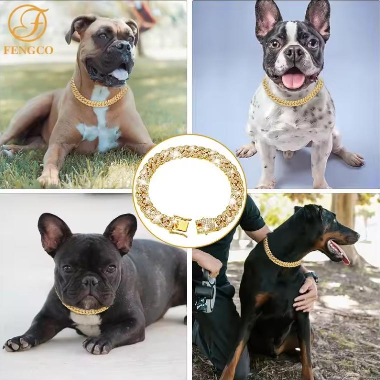 Dog Chain Collar Luxury Gold Pet Metal Chain Collar For Small Medium Large Dogs Cats Pet Jewelry Necklace Accessorie