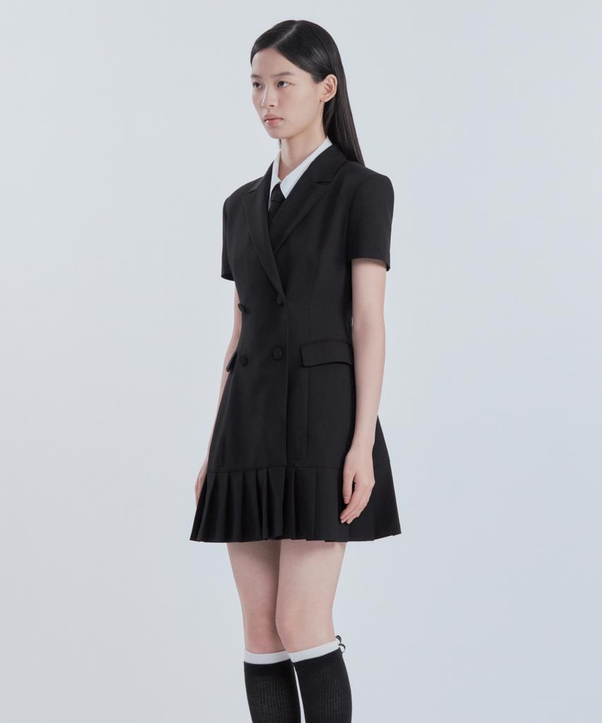 Mausolleum [Select Length] Jenn Pleated Half-Sleeve Suit Jacket Dress - Black