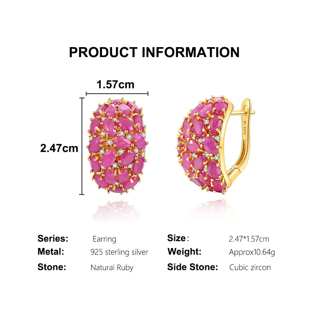 Elegant Natural Ruby Women's Noble Jewelry Set Real Gemstones 925 Steling Siver Earrings Ring for Anniversary and Wedding Gifts
