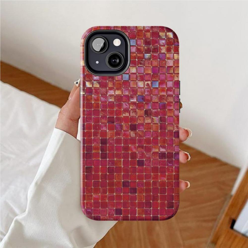 Deep red glass printed pattern phone case suitable for iPhone 17 16 15 14 13 12 11 Pro/Max/Plus anti drop 2-in-1 back cover