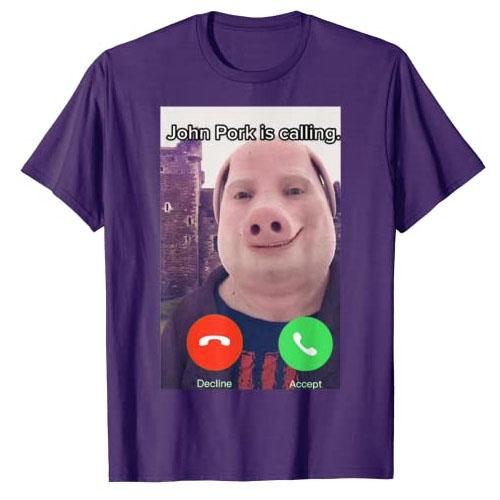 John Pork Is Calling Funny Answer Call Phone Women Unisex T-Shirt Humor Pig Meme Design Graphic Tee Tops Cute Animal Lovers Outfits Gift Idea