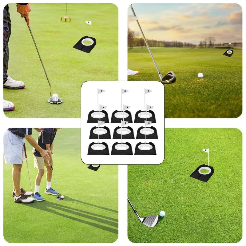 9Pcs Golf Putting Mat Indoor Practice Putting Cup Hole Practice Aids Golf Putting Mat Golf Practice Putting Cup & Flags