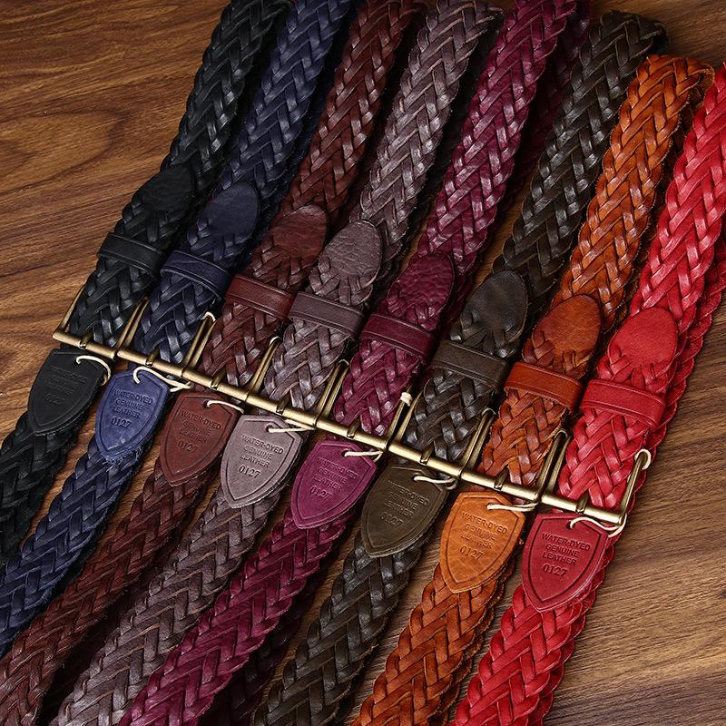 New Handwoven Polished Vegetable Tanned First Layer Cowhide Woven Leather Belt Men'S Casual Jeans Belt Women'S