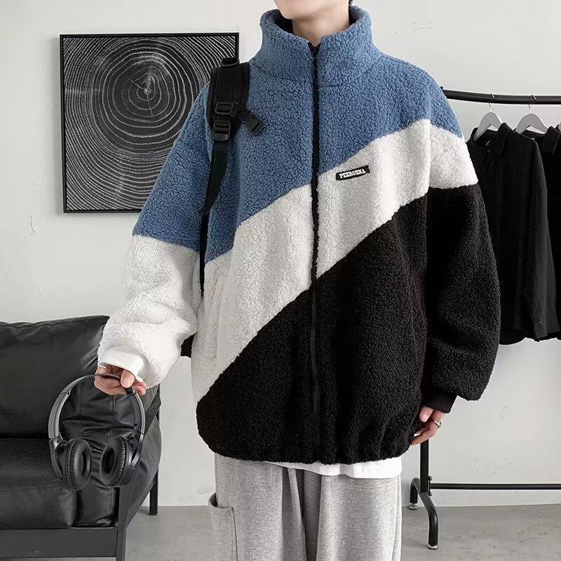 

Унисекс Зимняя Куртка из Овечьей Шерсти в Цветовой Блок со Стойкой M