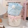 New Love Storage Box Quilting Cotton Round Desktop Storage Basket High-capacity Bow Storage Frame Home Decoration