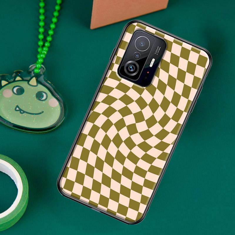 Schachbrettmuster Senfgelb Hülle für POCO F5 X5 X3 Pro X4 F4 GT F3 M5s C40 Hülle für Xiaomi 13 12 Lite 11T 12T Pro 12X