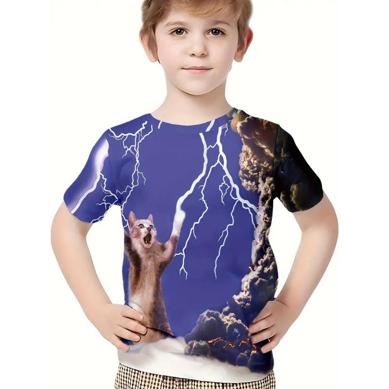 Retro 3d Print Casual Children's Clothing Top Tee Shirt Fashion T Shirt Animal Kids Boy Clothes Anime Short Sleeve