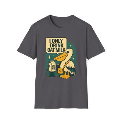 Unisex Softstyle Funny Pelican Oat Milk T-Shirt: Vintage Style, Alt Dairy Humor