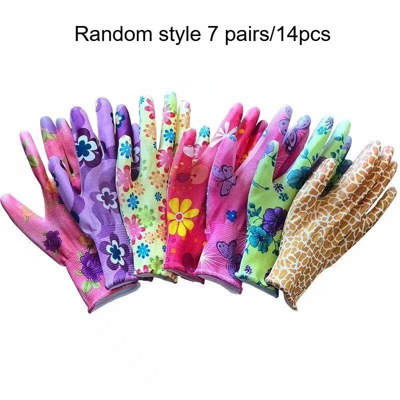 14/30pcs Women S Nylon Gloves | Breathable All-Season, Multi-Functional Printed Gloves, Random Colors,Kitchen Gloves,Work Gloves