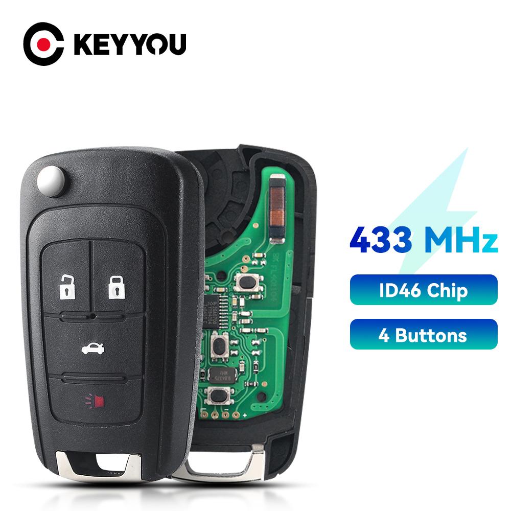 KEYYOU Car Alarm Remote Key For Chevrolet Aveo Cruze Orlando Spark Sail 2/3/4 Buttons 433MHz Fob ID46 Chip With HU100 Blade