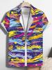 Hawaiian Tropical Colorful Line Pattern Men's Casual Shirt - Short Sleeve Button Design, Ideal for Summer Outdoor and Casual Wear, Everyday Outfits