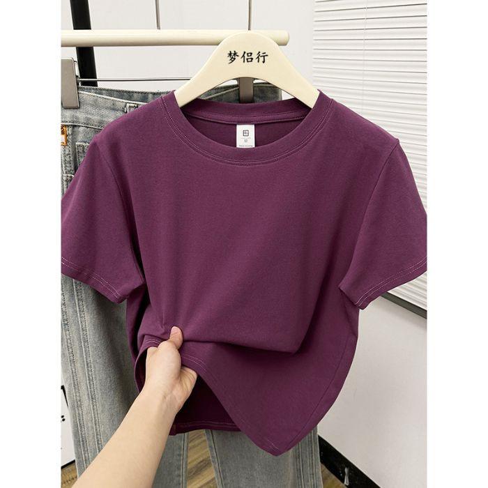 Women Plus Size Solid Color Positive-Shoulder Short Sleeve T-Shirt Summer Casual Commuter Top