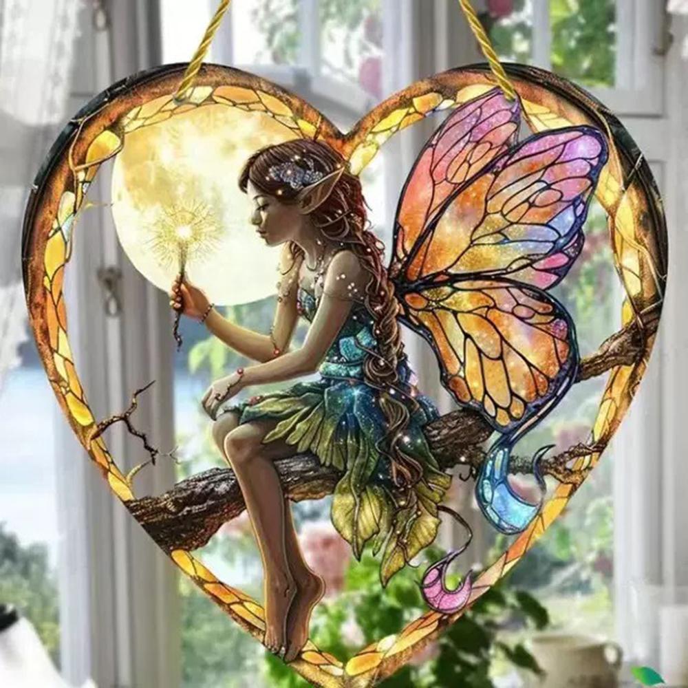 1pcs heart-shaped elf light catching flower fairy hanging home decoration, farmhouse window decoration pendant.