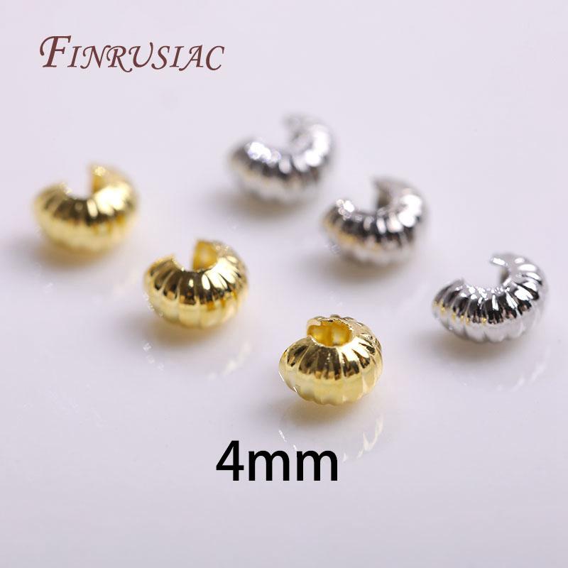 50Pcs/Lot 18K Gold Plated Open Crimp Beads,Round Covers Crimp End Beads,Stopper Beads For DIY Jewelry Making Accessories