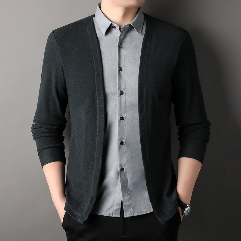 Men’s Casual Two-in-One Shirt Collar Knit Cardigan