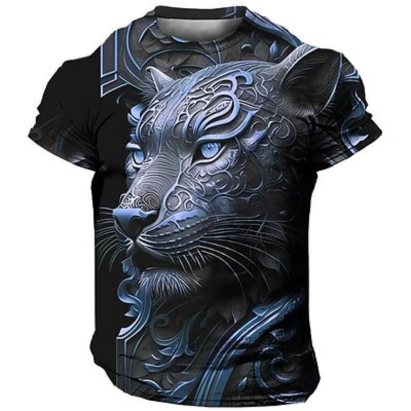 Men's Graphic Animal T shirt Short Sleeve T shirt 3D Print Crew Neck Shirt Vintage Fashion Designer Outdoor Daily Sports Silver  Summer Clothing