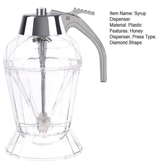 Syrup Dispenser Plastic with One-Hand Operation Honey Dispenser Press Type Honey Maple Syrup Bottle for Kitchen