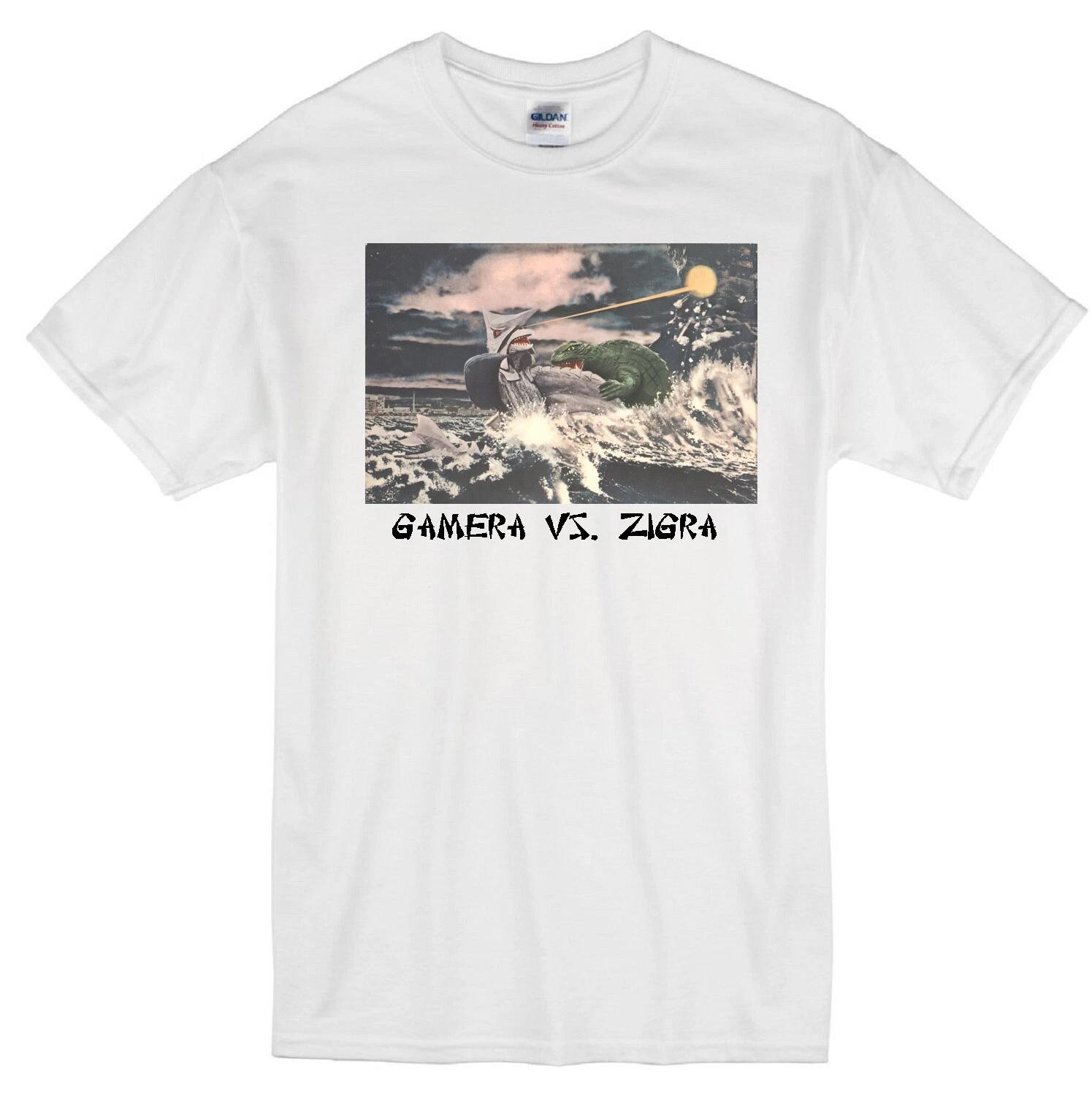 GAMERA VS ZIGRA JAPANESE SCI-FI MONSTER TURTLE RETRO 1971 MOVIE WHITE T-shirt L