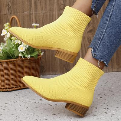 Hot Seller Women Knitted Stretchy Thick Heel Boot 2024 Autumn Fabric Socks Low Heel Ankle Booties Leisure Breathable Short Botas