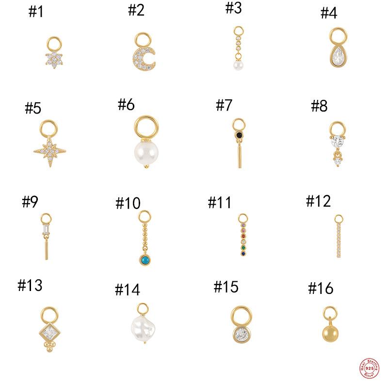 Color CZ Gemstone Pearl Permanent Bulk Pendant Diy 925 Sterling Silver Single Earring Charms for Hoop Jewelry Making Gold Plated