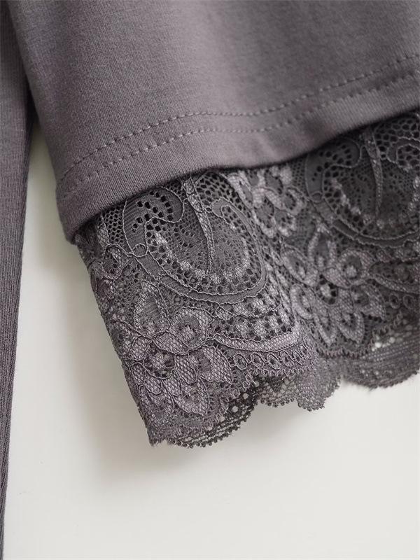 Retro Lace Hem Long Sleeve Spicy Girl Fitted Top