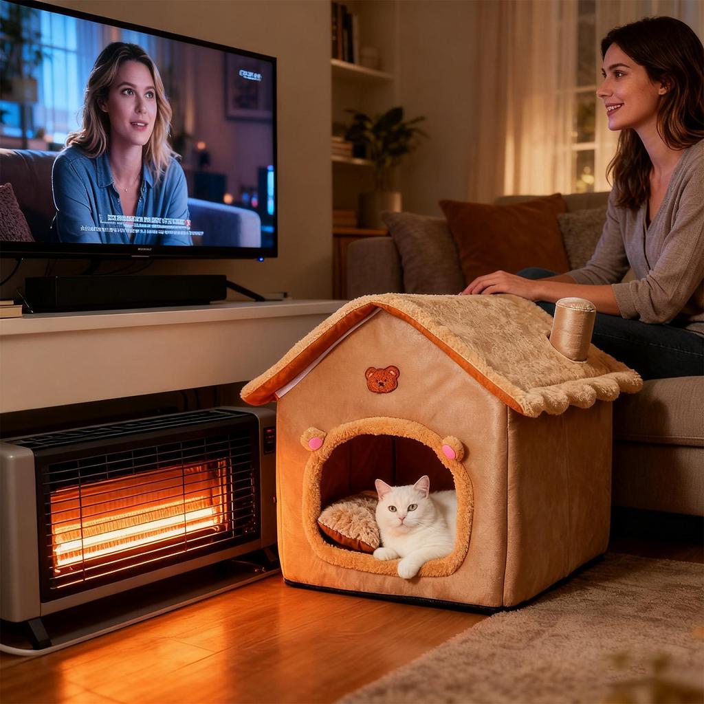 Cat Bed Cave Washable Warm with Removable Cushion Winter Indoor Cat House Kitten Bed for Puppy Small Dog Pet Bedroom Living Room
