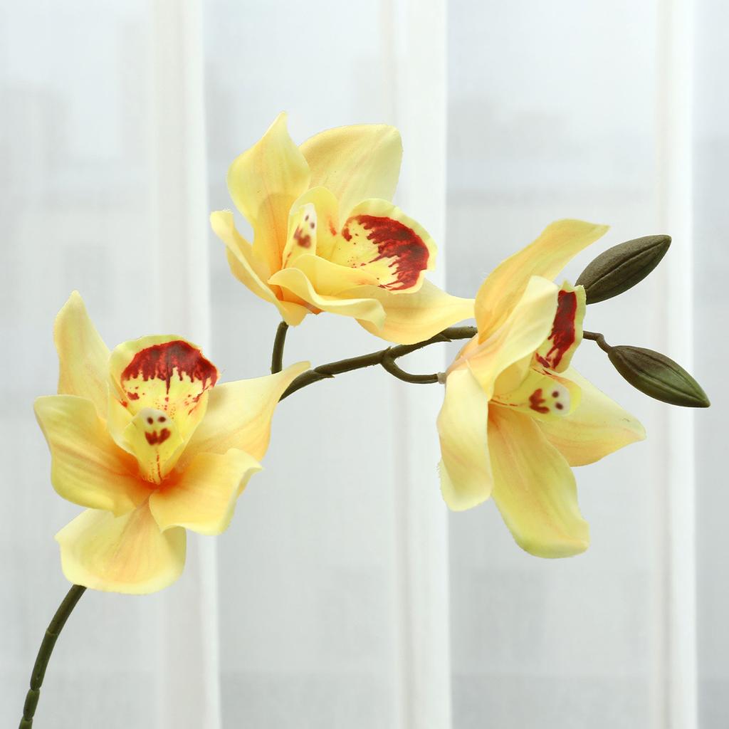 Feel Moisturizing, Single 3-head Cymbidium Flower Simulation Flower, Indoor Decoration, Bonsai Props, Fake Flower