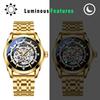 Men's Automatic Mechanical Watch 3ATM Waterproof Luminous Analog Display Stainless Steel Adjustable Belt Gold Fashion Accessory