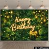 2D Vlak 1 Stuk 2D Vlak Banner Fijne Verjaardag Thema Decor Achtergrond Groen Tropisch Patroon Gouden Lichten Groene Cadeaubox Gouden Vlinder Voor